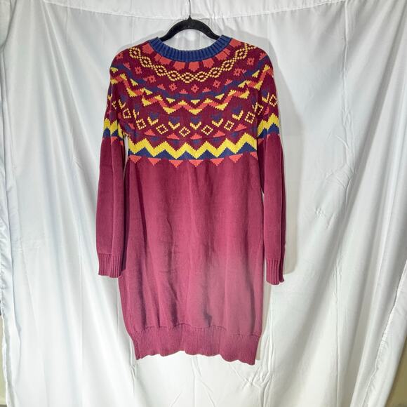 ModCloth Fair Isle Sweater Dress • Burgundy Geometric Knit • Size M - Picture 5 of 6